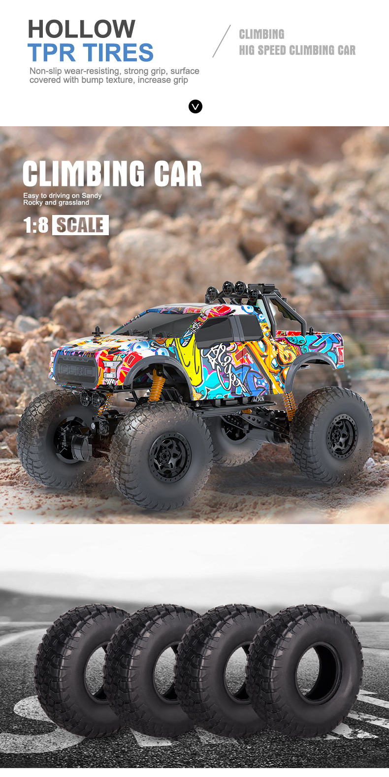 1:10 Scale 2.4G RC Climbing Truck 4WD Radio Control Kids Toy Car with Big Wheel YY2037 - Climbing Truck - 14